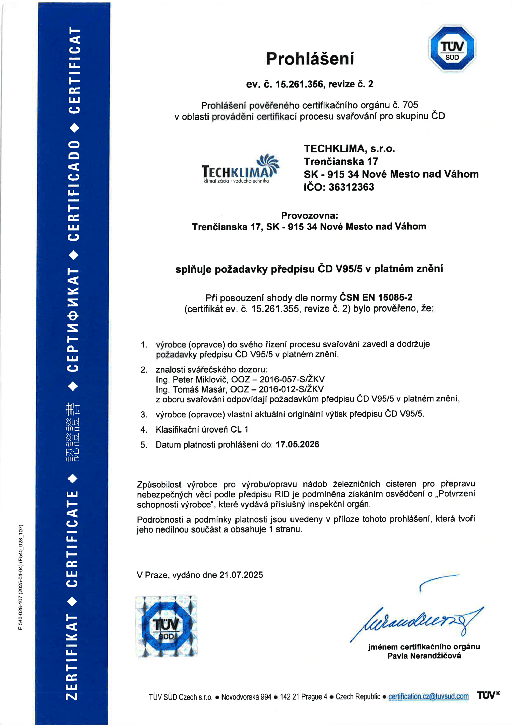 Certifikat Techklima